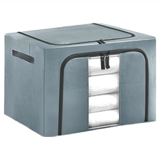 KARY 加厚牛津布雙開防水收納箱 66L 日系設計 超大容量 防水防塵 上下大開口, 50 x 40 x 32cm, 牛仔灰, 1組