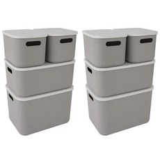 FAmILyLIFE 生活 可堆疊附蓋收納盒組 小型 4個 + 中型 2個 + 大型 2個, 米灰色, 1組