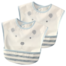 日本千趣會 寶寶圍兜-藍熊臉 棉/防水面 EVA塑酯加工, 2件, 1組