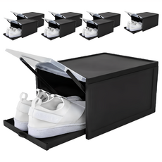 FAmILyLIFE 生活 超耐重自動掀蓋式鞋盒, 夜幕黑, 8個