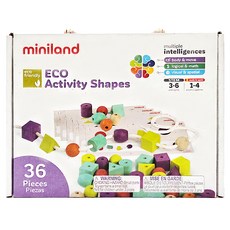 Miniland ECO幾何3D形數色穿繩玩具套裝 36個
