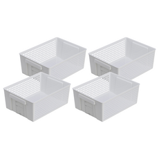 inomata 長型加寬收納籃, 16.5 x 28.7 x 11.5cm, 白色, 4個