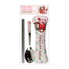 卡娜赫拉的小動物 潛水布304不鏽鋼餐具組, 湯匙 + 叉子 + 收納袋, 小農粉, 1組