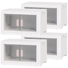 雙開門摺疊收納箱, 大號49L, 頂部滑輪凹槽設計, 堆疊穩固, 加厚PP材質, 承重150KG, 特大號, 粉色, 4個