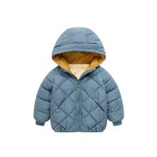 愛北鼻 菱形格羽絨短版外套，多色可選，輕盈保暖，時尚有型, 1入, 灰藍色, 100碼