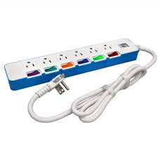 崶華 翹翹板開關七開六插15A三芯電腦延長線, 1.2M/4尺, AC 110V 60Hz, F763, 1條