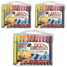 SIMBALION 雄獅 奶油獅 大三角彩色筆 24色, 大容量筆芯 出水順暢 抗Good菌 可水洗, 3盒