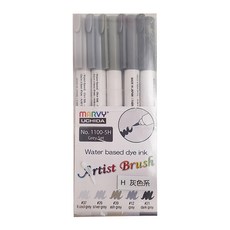 MARVY UCHIDA 彩繪漫畫筆 Set, No.1100-5H 灰色系, 軟毛筆頭, 水性染料墨水, 1組