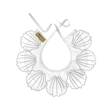 柔仕 貝殼花圍兜 360度皆可使用 搭配衣服可當造型圍兜, 貝殼花翎 白色 + 灰色, 1件, 1件