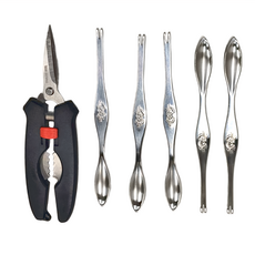 PUSH! 餐具用品吃蟹工具6件套，420+304不鏽鋼+鋅合金, 龍蝦螃蟹剪(17.8 x 4.6cm) + 蟹針(17 x 16cm), 單色, 1組