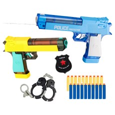 安全手槍遊戲組 槍2把 + 軟彈20顆 + 手銬 +, 克拉克手槍款 藍色, 1盒