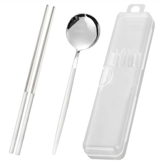 Green Bell 綠貝 304極簡黑白餐具盒組, 筷子 + 湯匙, 白色, 1組