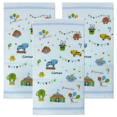 Gemini 双星毛巾 動物馬戲團多彩童巾 48 x 26cm, 藍色, 3條