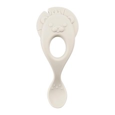 MOTHER-K 鉑金矽膠學習湯匙, 可愛動物設計, 硬質握柄, 獅子白, 1支