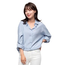 CARET 女款 捲袖雪紡襯衫, Free Size, 淺藍色