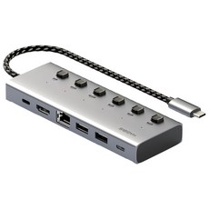 HAGiBiS 海備思 鋁合金獨立開關Type-C多功能6合1擴充器, 4K/60Hz, 千兆網口, PD 100W, BD207E, 1個