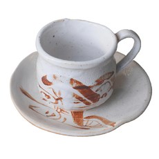 茶繪白志野 日本製 陶瓷咖啡杯碟組 簡約風格, 白色, 1組