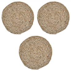 日式創意玉米皮草編圓形餐墊 20CM, 米色, 3個