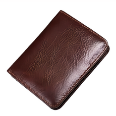 真皮頭層牛皮6卡位男士輕薄短夾 RFID 防盜刷, 咖啡豎款, 長9 x 高10.8 x 厚1cm