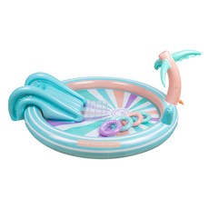 SWIM ESSENTIALS 荷蘭豪華充氣溜滑梯戲水池組 203 x 173 x 89cm 馬卡龍度假村, 藍綠色, 1組