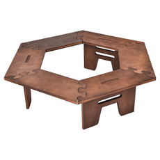 OUTSY 戶外露營燒烤便攜六角拼接桌/野餐桌 夾板製作耐重耐壓 中央置放空間設計, 咖啡色