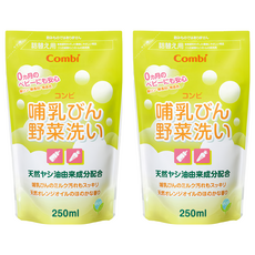 Combi 康貝 寶寶餐具蔬果洗潔液補充包, 天然椰子油+柑橘油配方, 0個月寶寶適用, 無磷無色素, 250ml, 2包