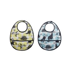 OGG 防水用餐圍兜兜 Set 立體大口袋設計 超細緻魔鬼沾黏扣 使用極地雪衣材質, 黃/藍, 2入, 1組, 60g