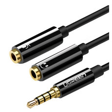 UGREEN 綠聯 3.5mm公轉2母 AUX和麥克風 ABS殼 20cm 黑色, AV141, 1個