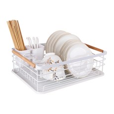 多功能碗盤收納瀝水置物架 43x31cm大容量 防水防鏽 北美進口櫸木握把, BS038, 1層, 1個