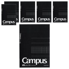 KOKUYO Campus A5大人便條本 方格, 5mm方格, 70g/m², 70張, 6本, 黑
