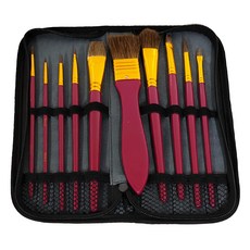 Mont Marte 蒙瑪特 水彩混合毛畫筆 附筆袋, 扁峰3/4號 + 扁峰4號 + 扁峰10號 + 扁圓峰1號 + 扁圓峰3/4號 + 扁圓峰6號 + 圓峰0號 + 圓峰2號 + 圓峰4號 + 圓峰8號, 1組