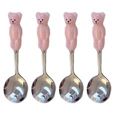 MYUMYU 沐慕家居 陶瓷小熊不銹鋼湯匙, 淡粉色, 1組