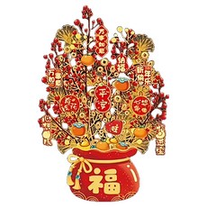 摩達客 春節開運 金枝玉葉紅果招財聚寶盆 靜電窗貼 玻璃裝飾 雙面無痕 1入