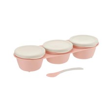 Richell 利其爾 TLI 三連式不鏽鋼杯碗 附匙蓋, 不鏽鋼內杯, 嬰童專用湯匙, 粉色, 1組