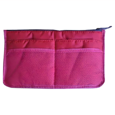 E.City 韓風手提雙拉鍊收納包中包 尼龍材質, 玫紅, 29 x 18 x 8.5cm