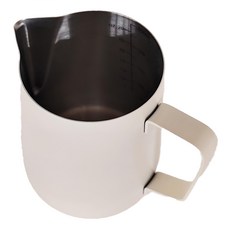 卡特屋 磨砂塗層不鏽鋼拉花杯 304不鏽鋼 尖嘴/鶴嘴兩款杯口 內含刻度, 米白色 尖嘴, 1個