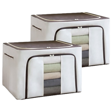 牛津布 衣物棉被鋼架收納箱, 600D材質, 內部鋼架支撐, 厚實耐用, 多功能收納, 大容量設計, 可水洗, 59.5x41.5x39.5cm, 米色, 2個