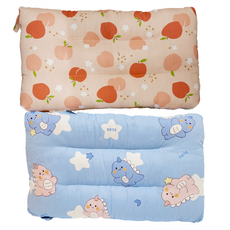 萱萱枕2入組 100%純棉表布兒童枕頭, 43 x 28 x 6cm, 小蘋果 + 恐龍星星 粉色 + 藍色