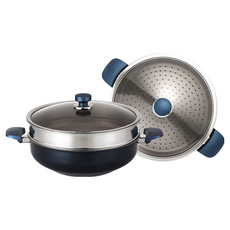 HAPPYCALL Classic Diamond 鑽石塗層蒸煮鍋(附蓋子+蒸籠), 28cm, 藍色, 1組, 28cm, 1組
