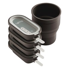 LeKue 摺疊矽膠杯 + 好堆疊矽膠冰棒模 4個, 棕色, 1組