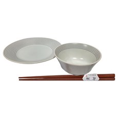 JUST HOME 日本製霧線陶瓷餐具組, 2個碗 + 2個平盤 + 2雙筷子, 白色 + 深棕色, 1組