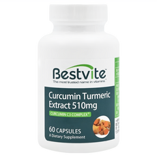 Bestvite 薑黃根萃取薑黃素膠囊 標準化萃取95%高濃度 含專利型黑胡椒素 美國原廠原裝進口, 60顆, 650mg, 1罐