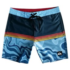 QUIKSILVER 成人男沙灘褲, 1入, 藍波浪 + 紅黃條