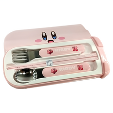 OSK 星之卡比 兒童餐具三件組, 筷子 + 湯匙 + 叉子, 粉色, 1組
