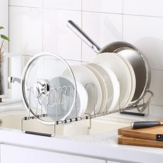 SHCJ 生活采家 304不鏽鋼廚房伸縮碟盤鍋蓋收納架 (50~75cm寬)台灣製, 10格, 27106, 1個