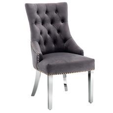 E-home Bordeaux波爾多絨布奢華拉扣微翼銀腳休閒餐椅 UH021B-gry, 1個, 灰色