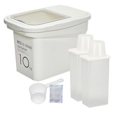 cimelax 密封儲米箱 10kg + 穀物密封保鮮罐 1.3L 2個, 寬口Easy Cap, 附量杯, ..., 象牙白, 儲米箱 25 x 36.2 x 25.5cm + 穀物密封保鮮罐 8.8 x 10.8 x 27cm, 1組