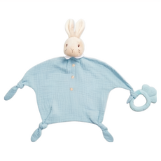 奇哥 比得兔天絲泡泡紗磨牙抓握練習寶寶玩偶組 35 x 28cm, 安撫巾 + 固齒器, 藍色, 1組