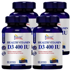 ESMOND NATURAL 愛司盟 維生素D3 400 IU軟膠囊, 60顆/瓶, 幫助鈣質吸收, 幫助骨骼與牙齒的生長發育, 56g, 4罐