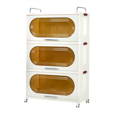 FAmILyLIFE 生活 超耐重330公升鋼骨3層可疊加附輪折疊收納箱, 米白色, 1個